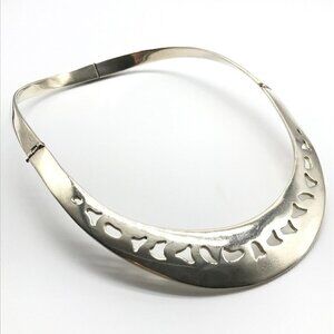 Taxco Mexico 925 Sterling Silver Heavy Vintage Cutout Collar Necklace 90+ Grams